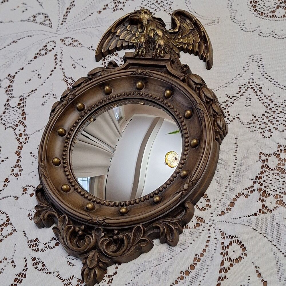 HOMCO 2340 Eagle Oval Wall Mirror Framed Brown/Gold Vintage 1965
